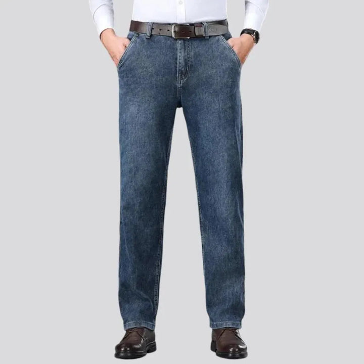 Stretchable straight fit sanded men's jeans