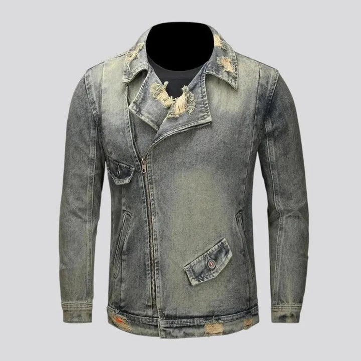 Biker style with frayed edges men's jeans jacket