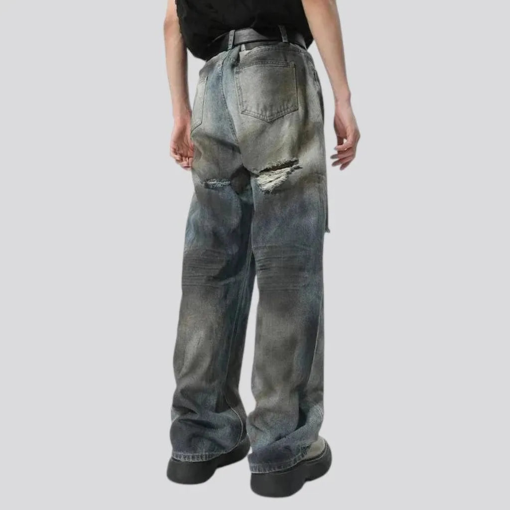 Distressed baggy boho men's jeans