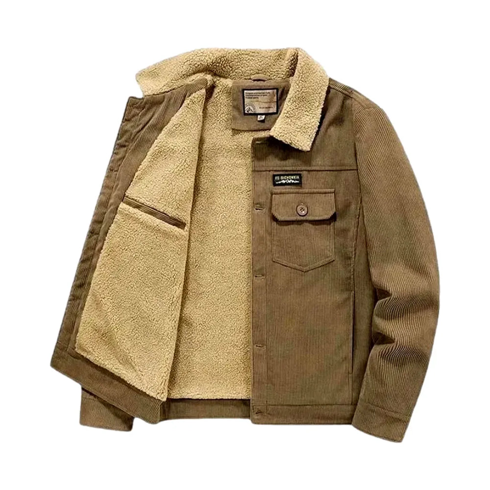 Medium Length Regular Fit Men's Corduroy Coat - Sand