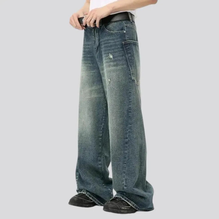 Whiskered sanded vintage men's jeans