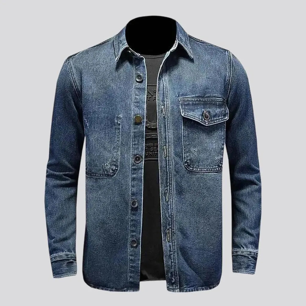 Stonewashed vintage style men's denim shirt