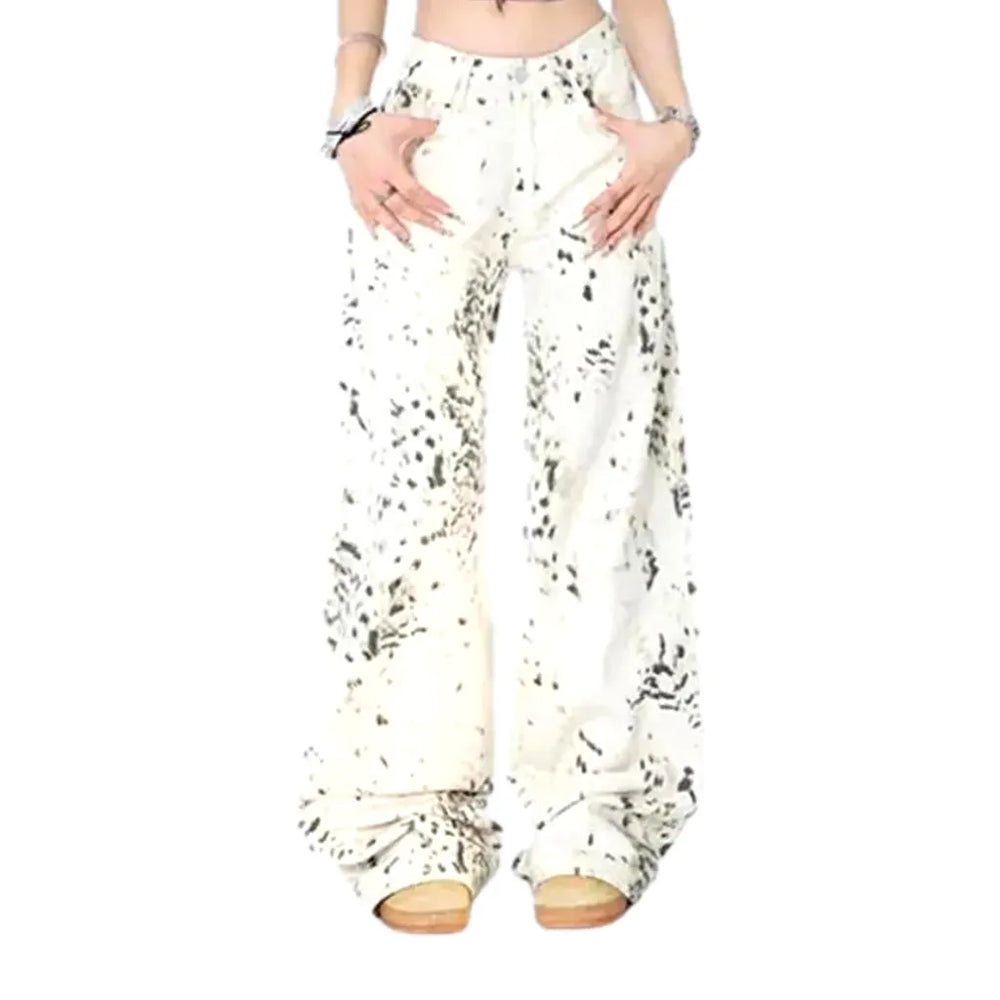 Baggy Boho Style Women's Jean Pants - White