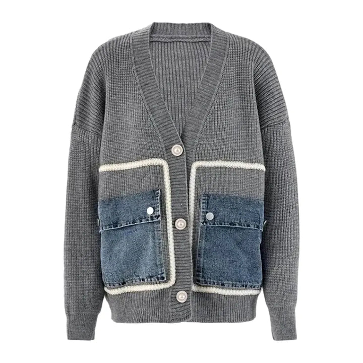 Cargo Pockets Light Pattern Women's Denim Cardigan - Grey