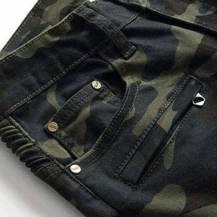 Camouflage print men's biker jeans