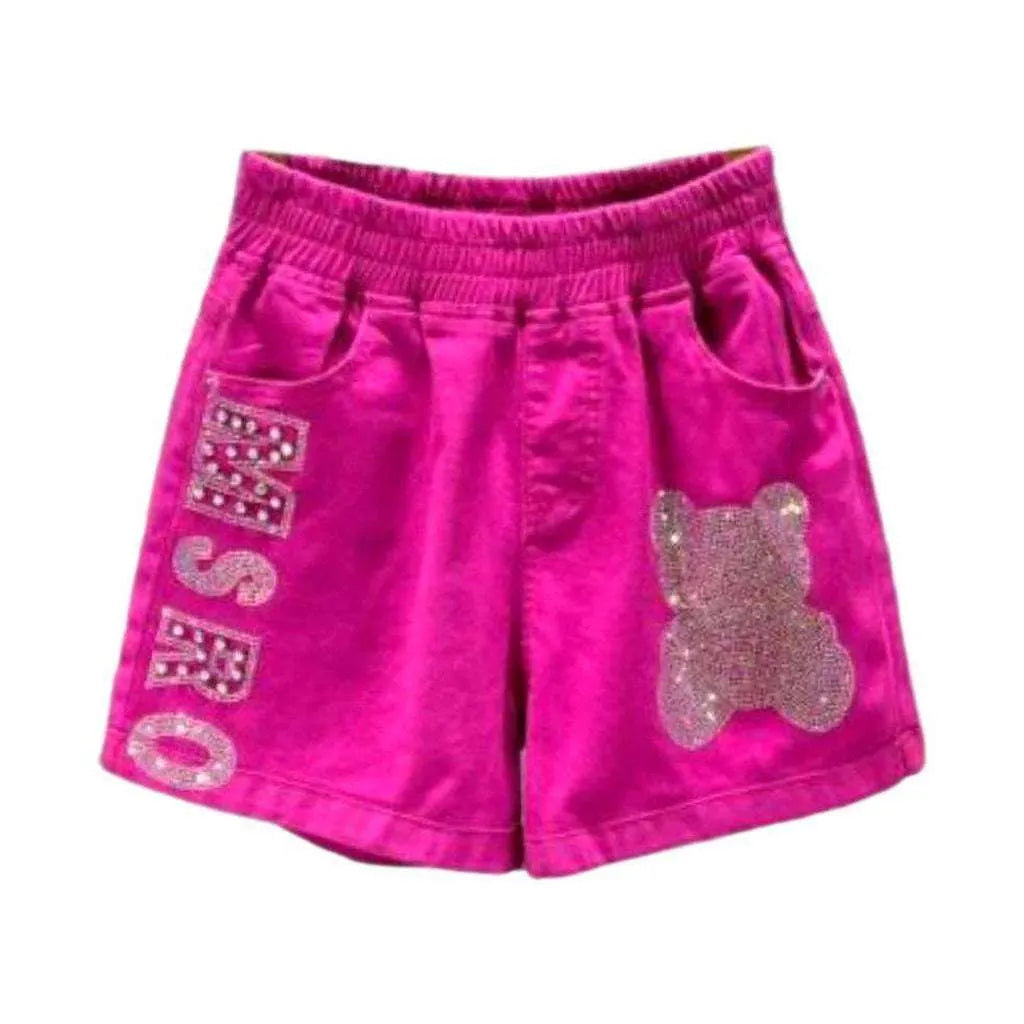 Candy color rhinestone denim shorts