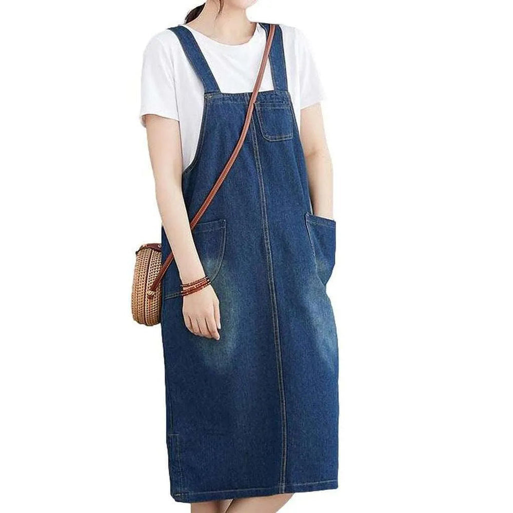 Casual Loose Denim Jean Dress - Blue