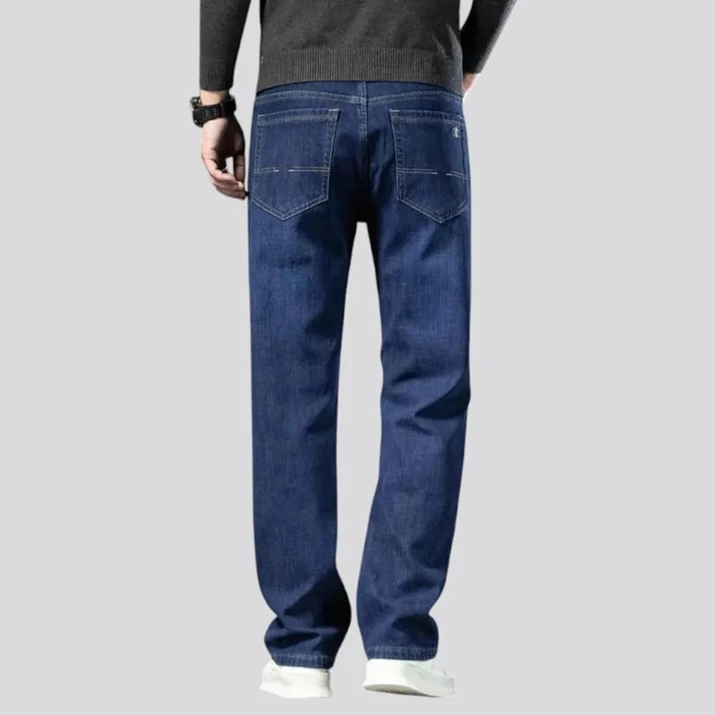 Elastic straight fit dark men's jeans