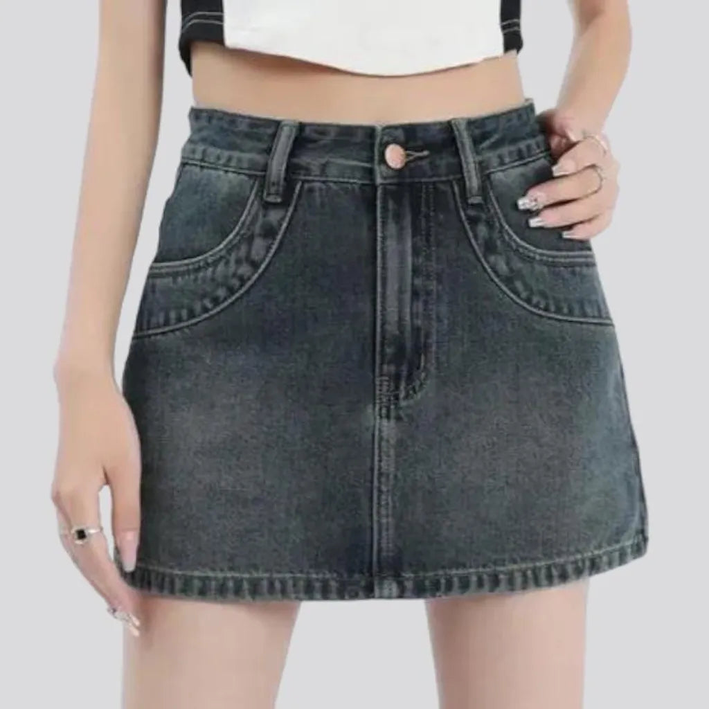 mini, vintage, sanded, stonewashed, mid-waist, zipper-button, women's skort | Jeans4you.shop