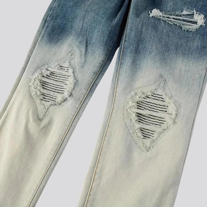 Biker distressed ombre men's jeans