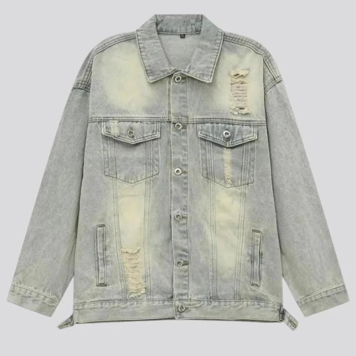 Distressed oversized men's denim jacket