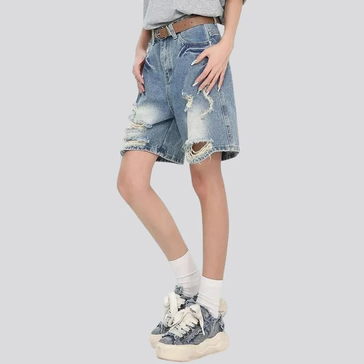 Sanded slouchy high-rise women's denim shorts