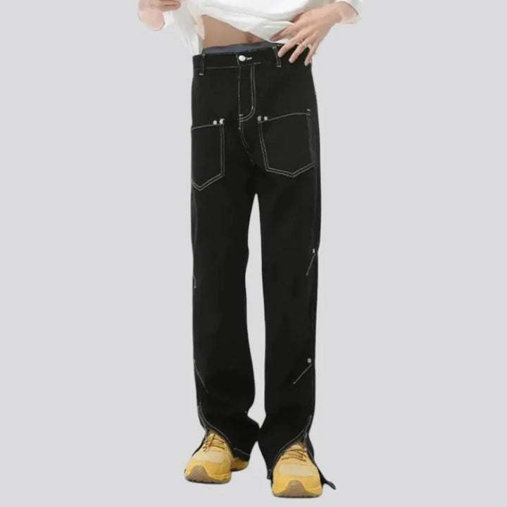 One-tone mid-waist men's jean pants