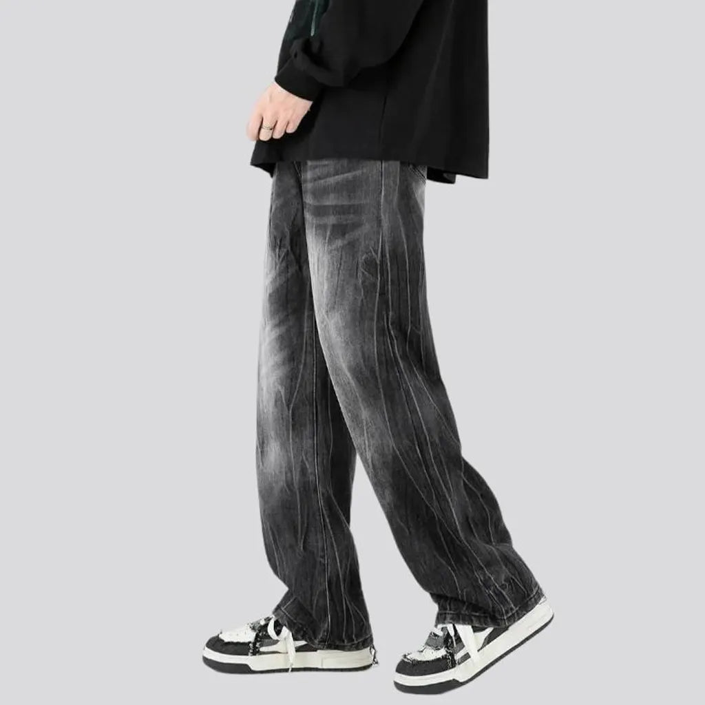 baggy, vintage, stonewashed, sanded, whiskered, floor-length, high-waist, 5-pockets, zipper-button, men's jeans | Jeans4you.shop