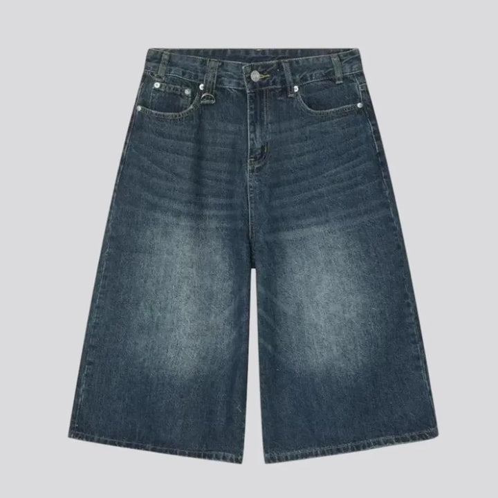 Mid rise baggy fit denim shorts for men