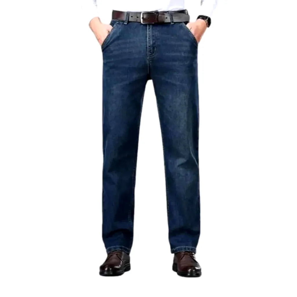 Stonewashed Straight Casual Jeans for Men - Blue