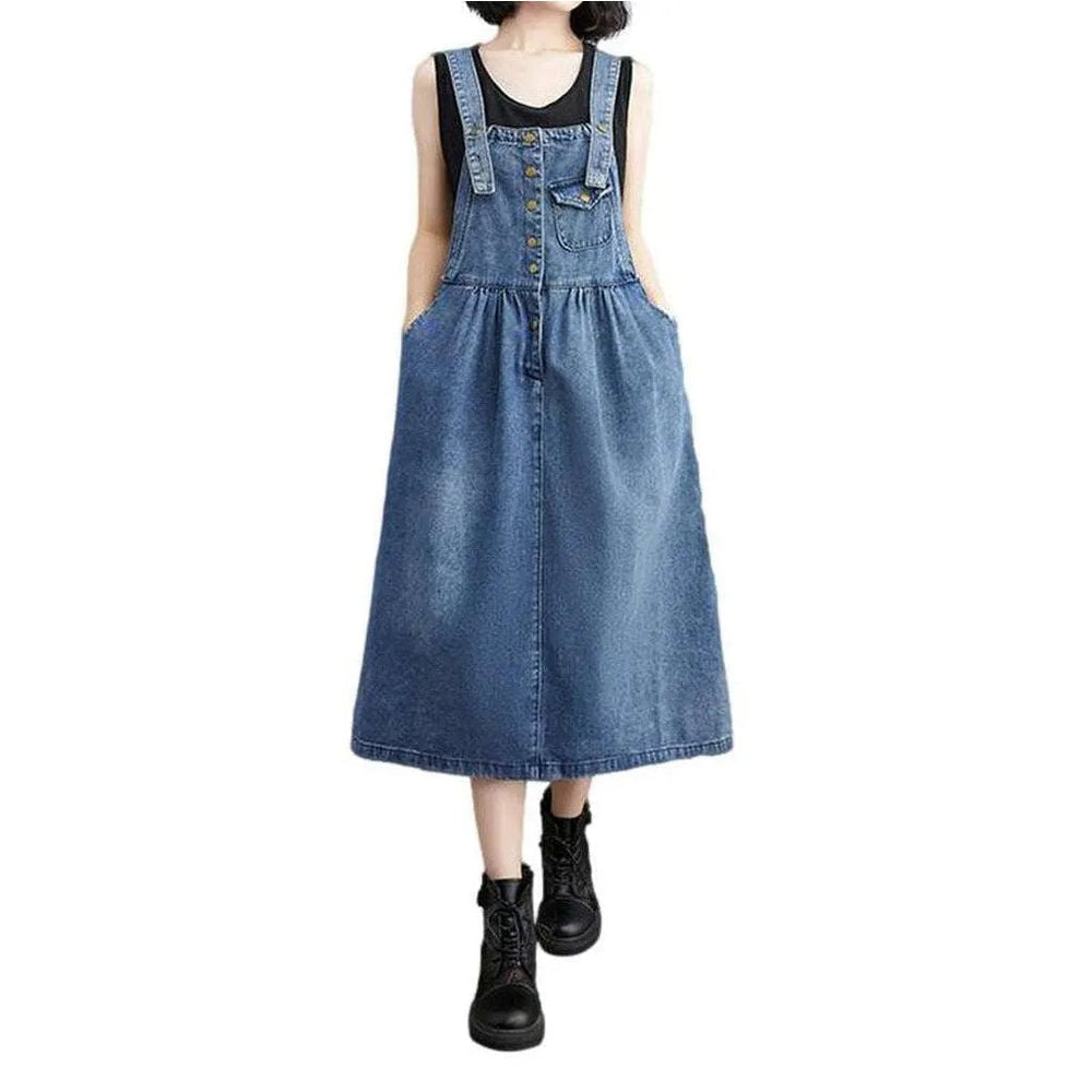 Chic Medium Wash Denim Dress - Blue