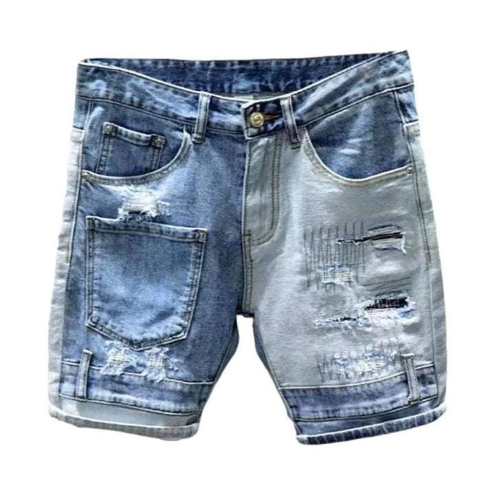 Color block ripped denim shorts