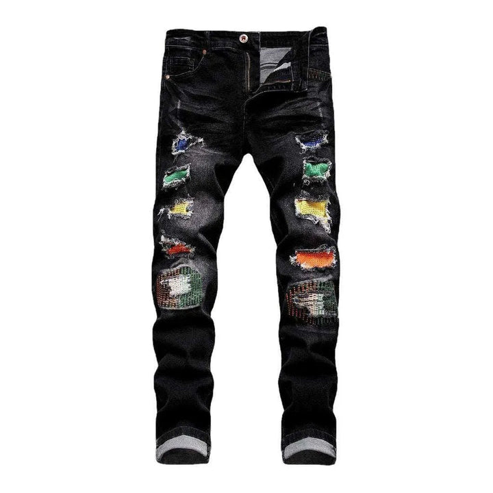 Color-embellished patchwork men's jeans