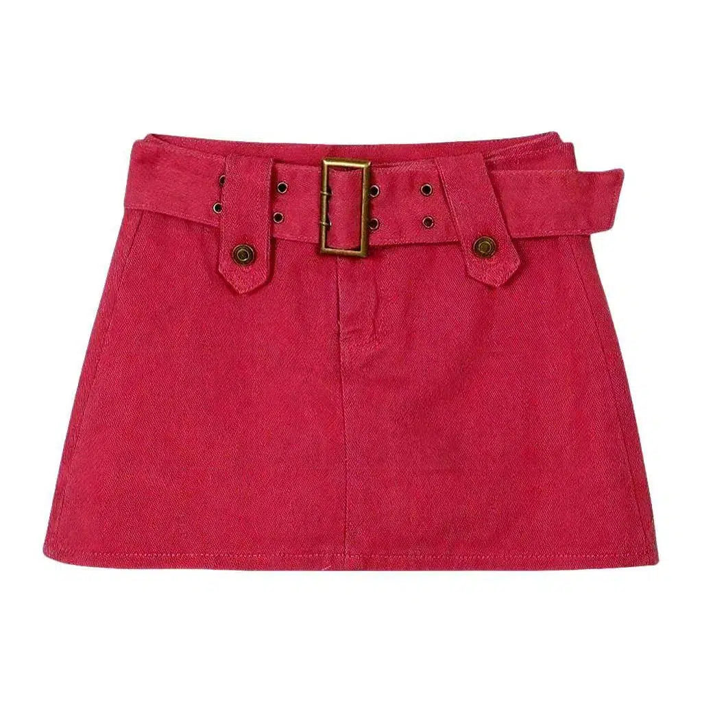 Color mid-waist jeans skirt
 for women