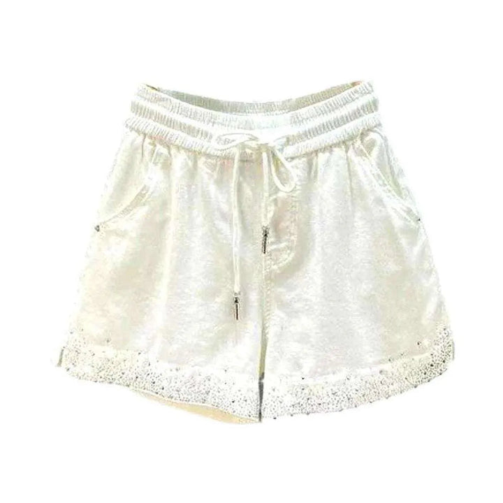 Color rhinestone hem denim shorts