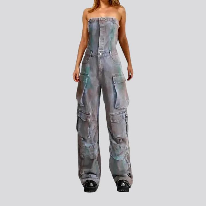 Colorful Cargo Pockets Women's Denim Jumpsuit | Jeans4you.shop