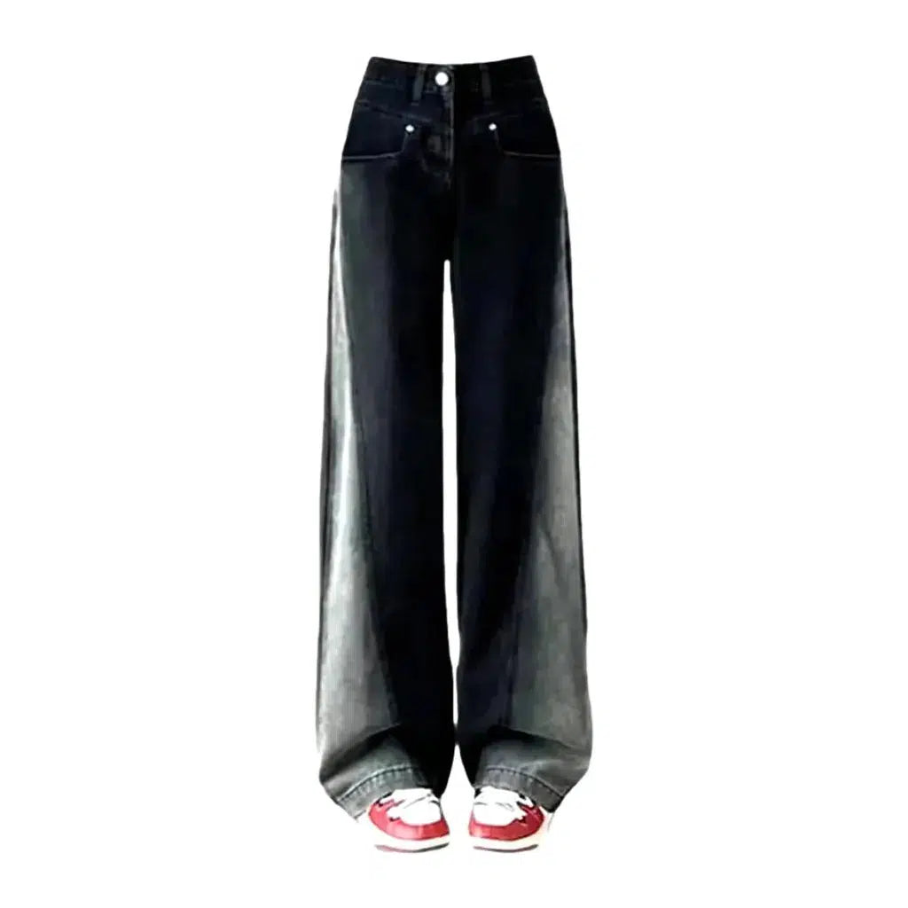 Contrast-side-bands jeans
 for ladies