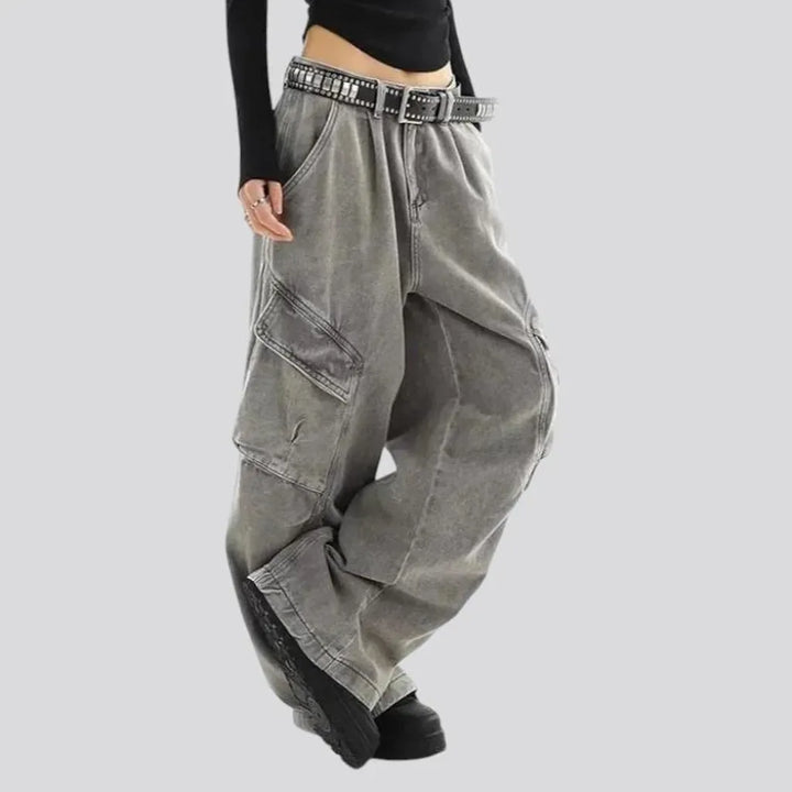 High rise baggy denim pants for women