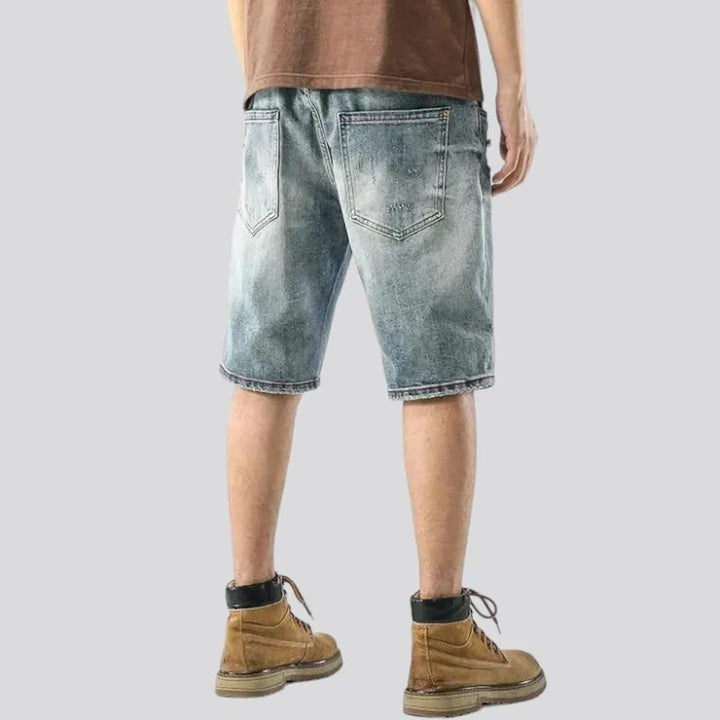 Embroidered whiskered jeans shorts
 for men