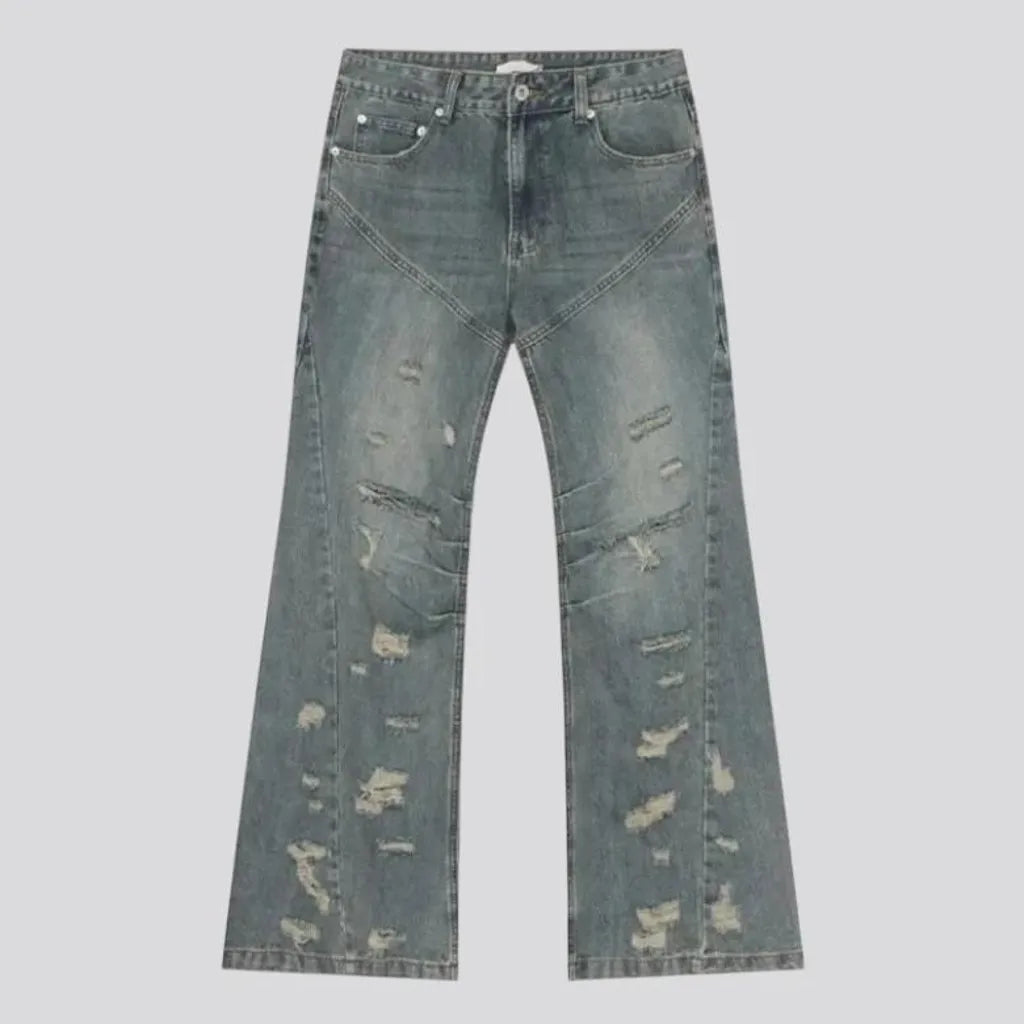 Sanded mid rise boho style jeans for men