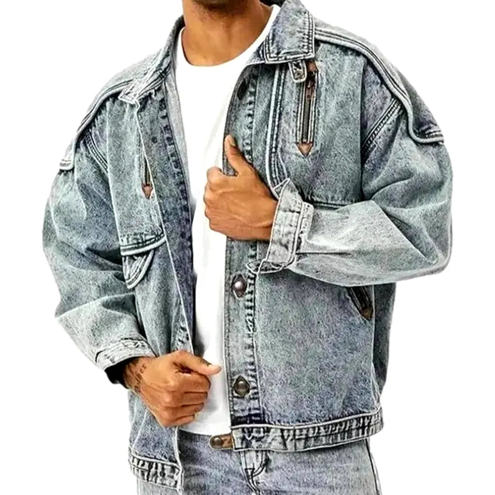 Grunge Street Style Men's Denim Jacket - Blue