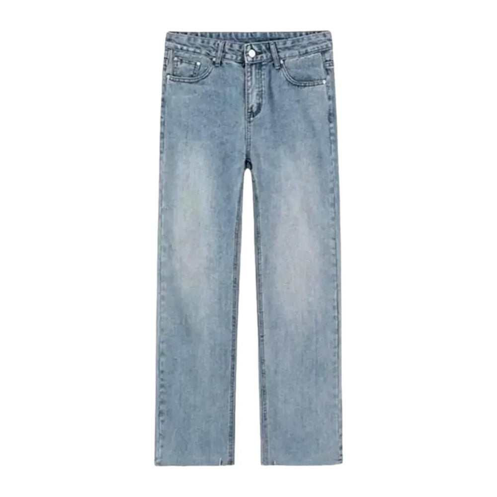 Sanded Street Style Loose Straight Men's Jeans - Light Blue