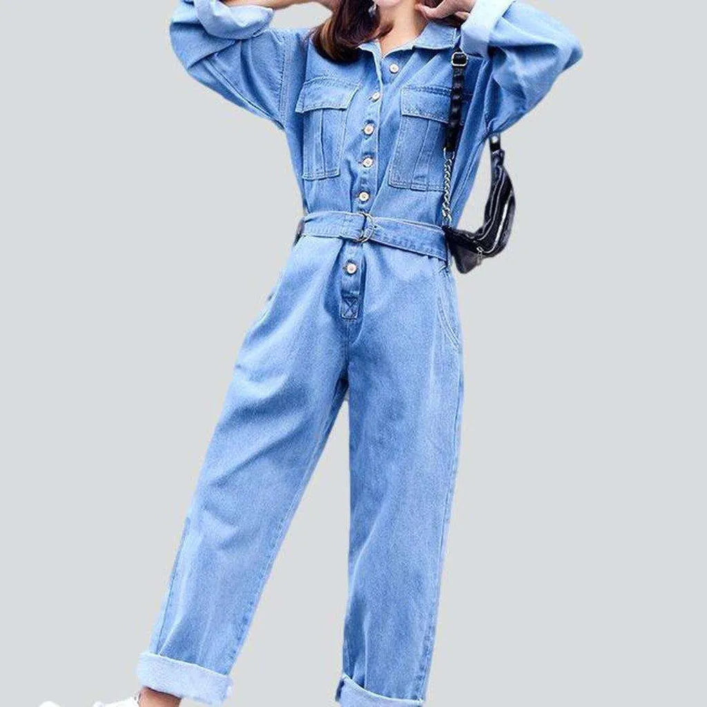 Trendy loose fitting denim jumpsuit for ladies