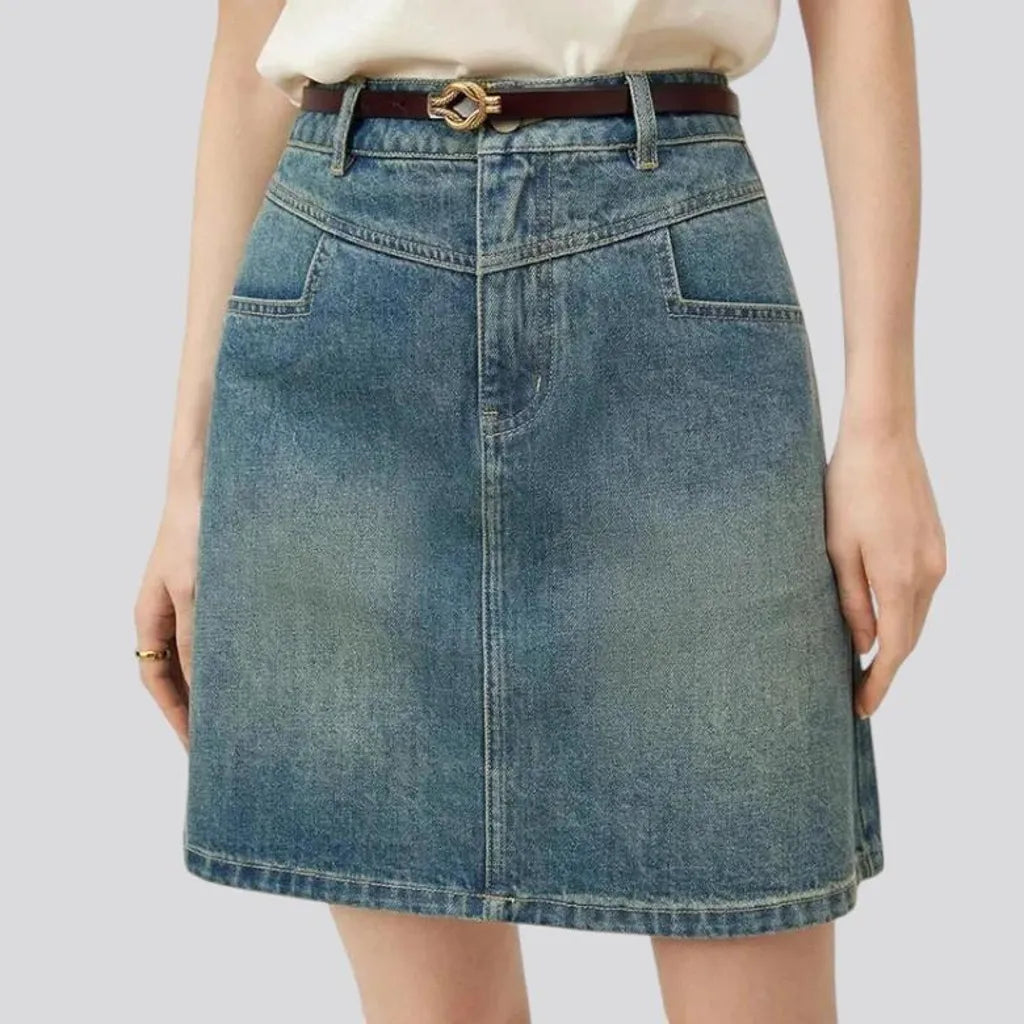 Micro length stylish stonewashed denim skirt