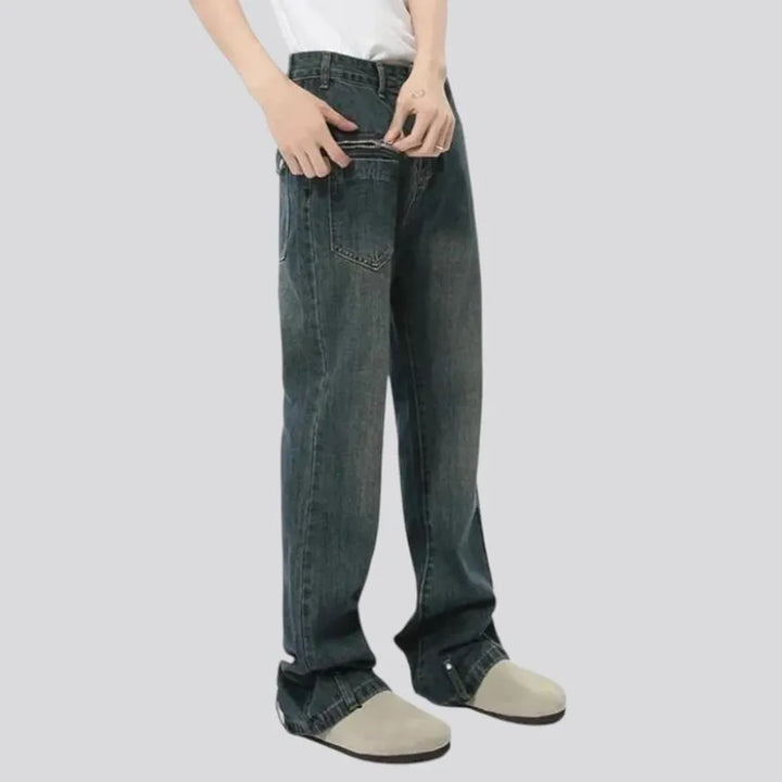 Loose fit abraded jeans for men