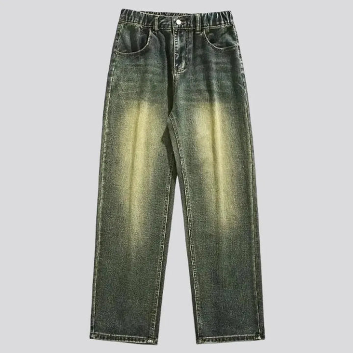 High-waist men's pebble-washed jeans