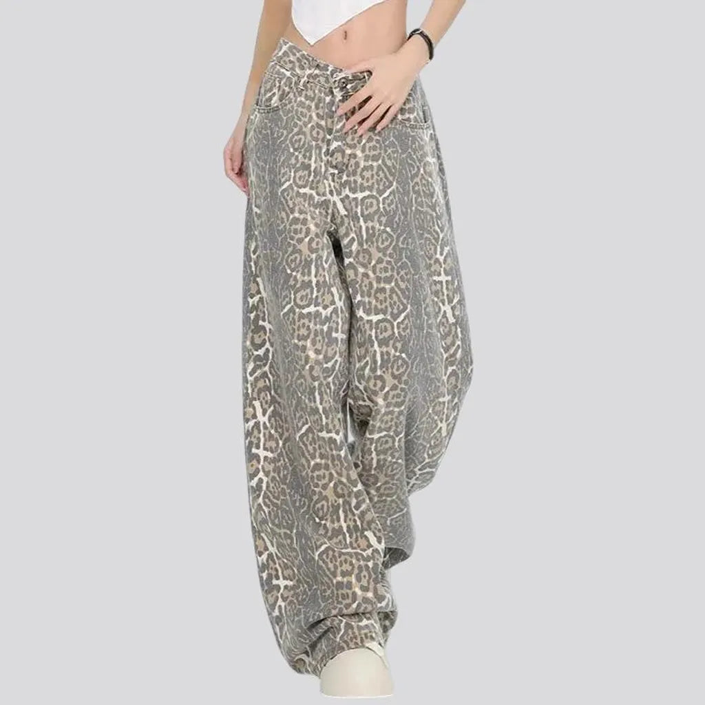 Fashionable baggy animal print women's jeans