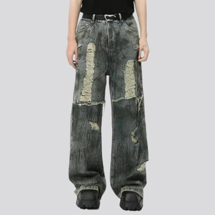 Grunge style painted mid rise men's jeans