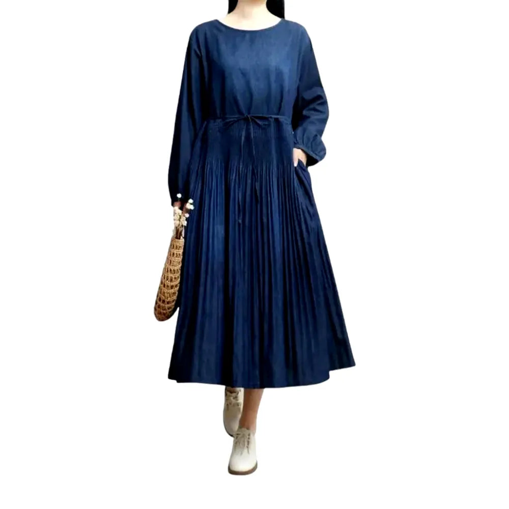 Maxi Smocked Waist Jean Dress - Dark Blue