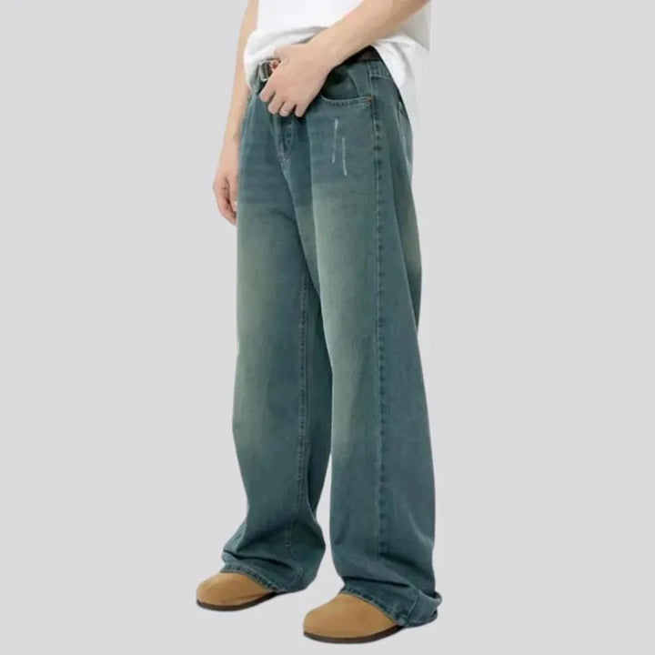 Fashionable sanded baggy men's jeans