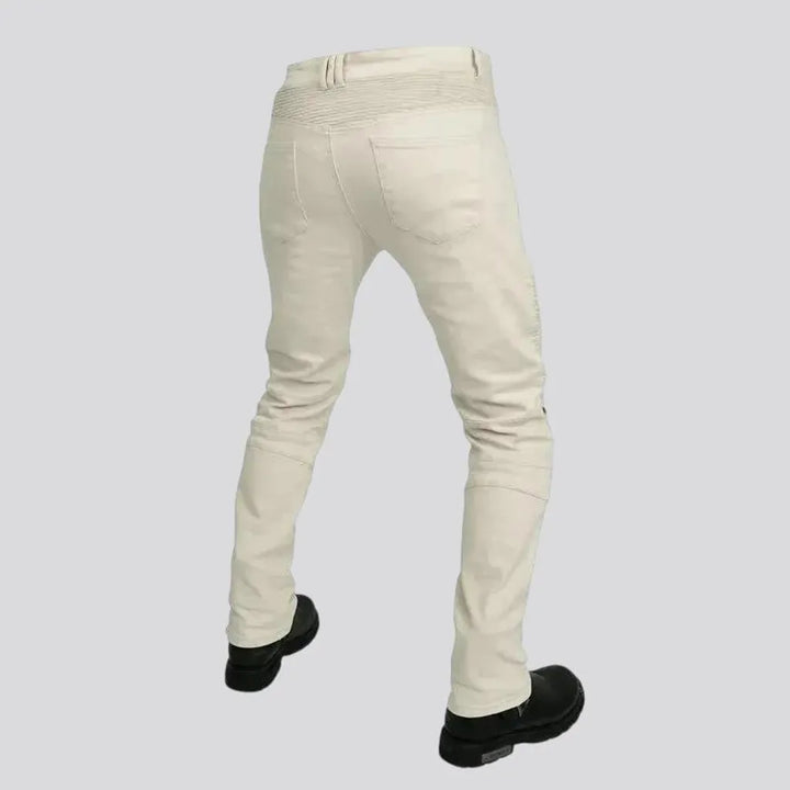 Single-color high rise motorcycle jeans for men