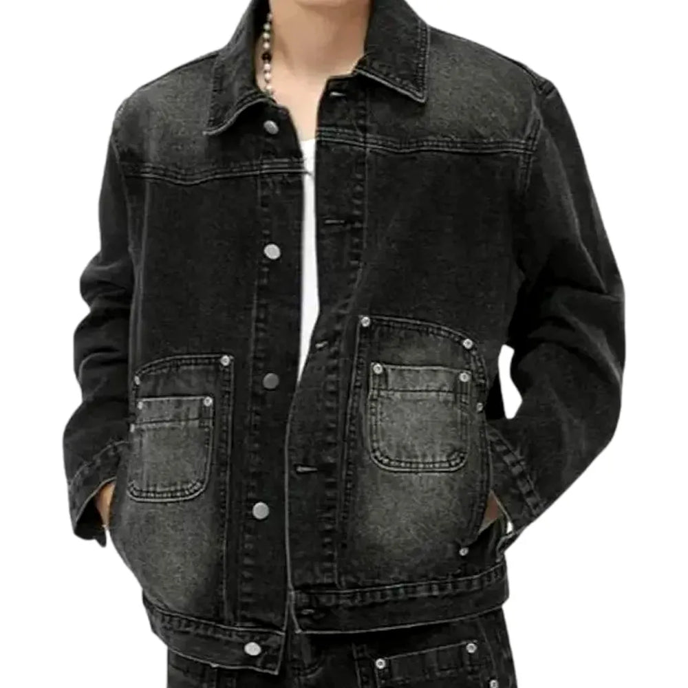 Stylish Vintage Men's Jeans Jacket - Black