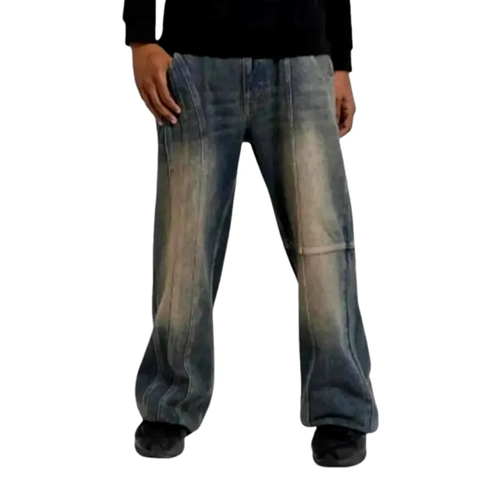 Baggy Leg Fashion Stonewashed Jeans for Men - Blue