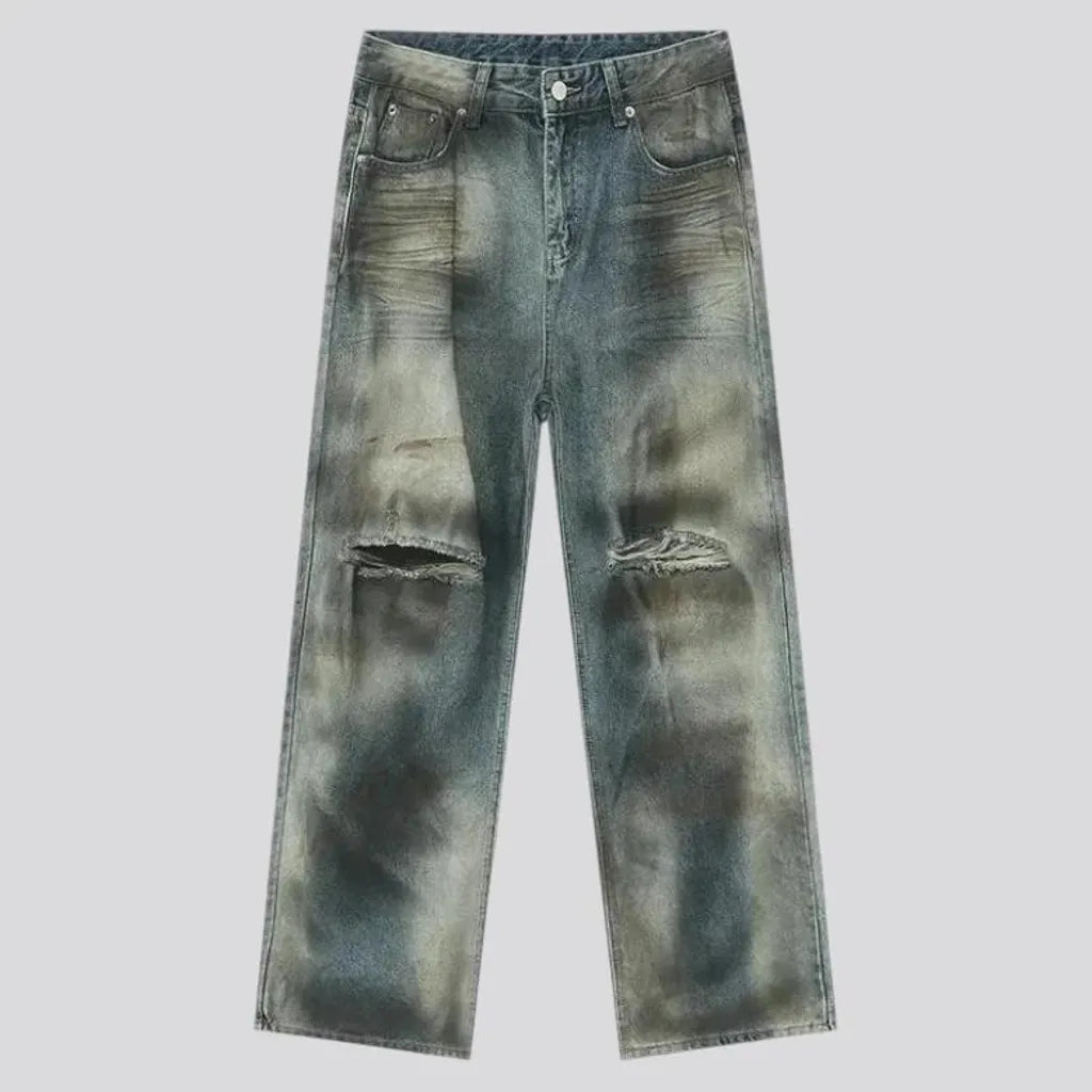 Distressed baggy boho men's jeans