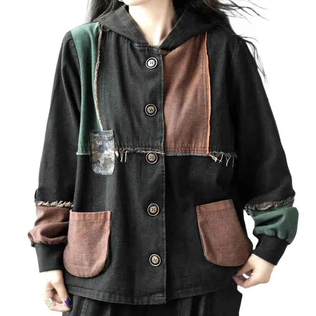 Dark color vintage denim jacket
 for ladies
