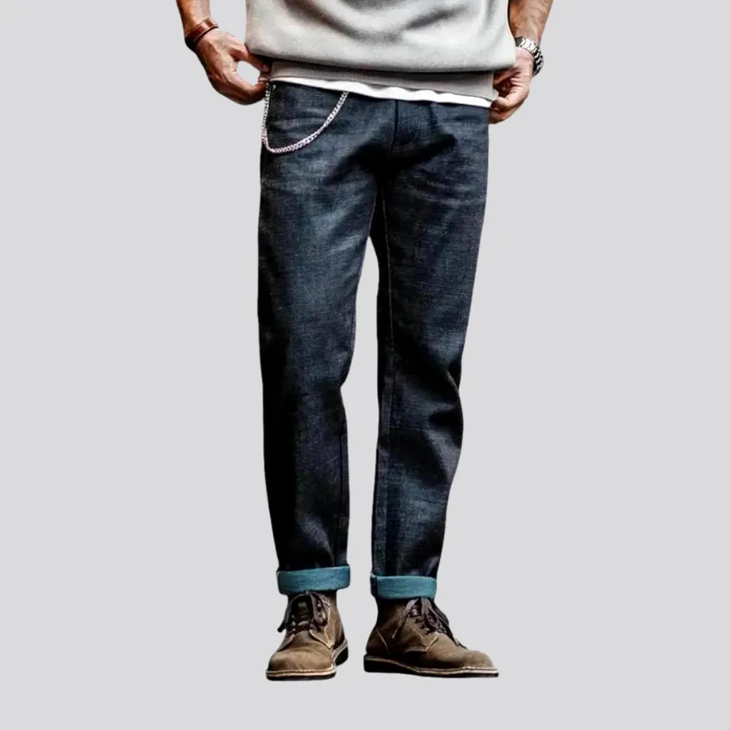 Dark Faded Cuffed Selvedge Men's Jeans | Jeans4you.shop