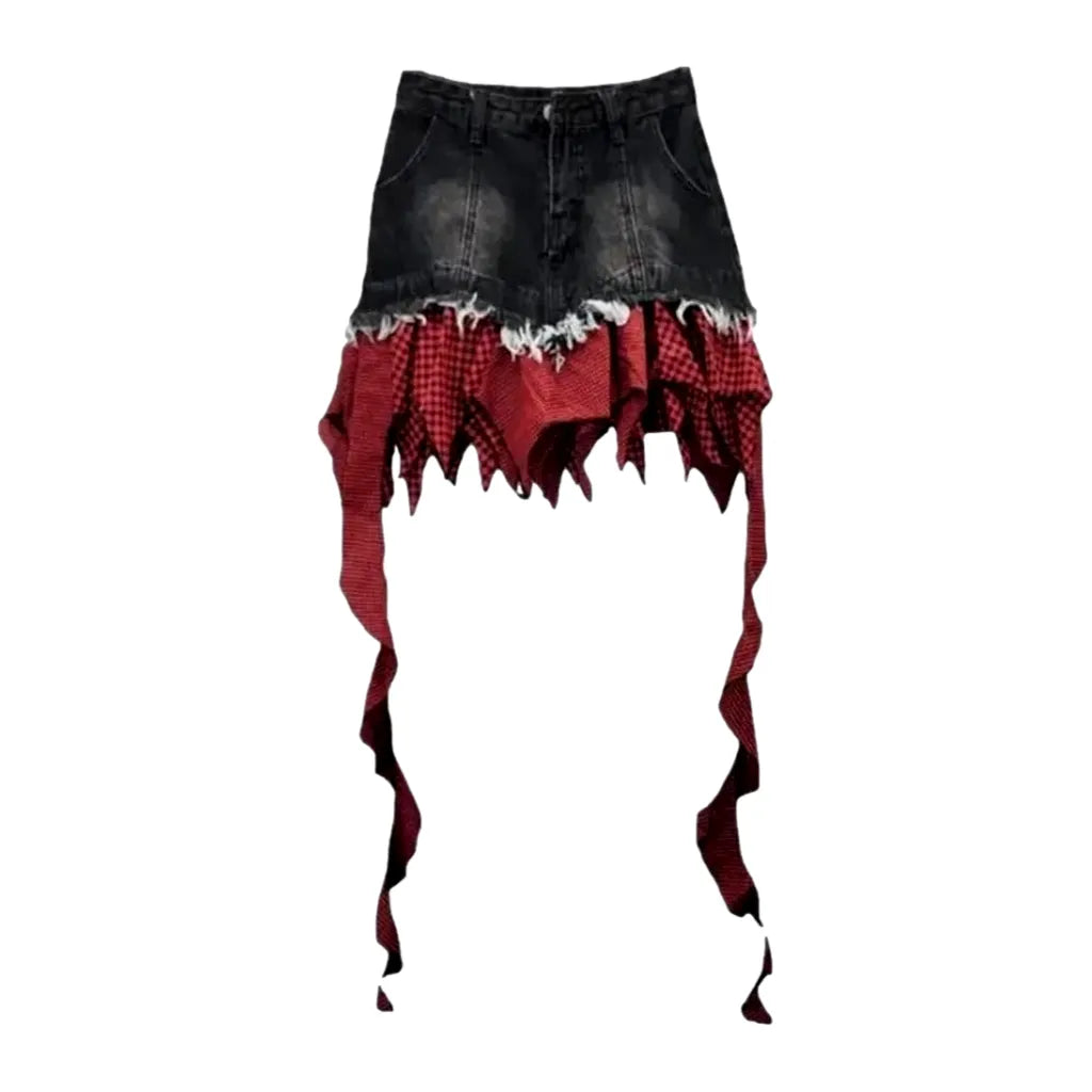 Dark frills jean skirt
 for women