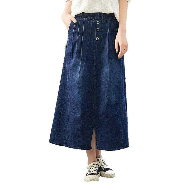 Dark wash long denim skirt