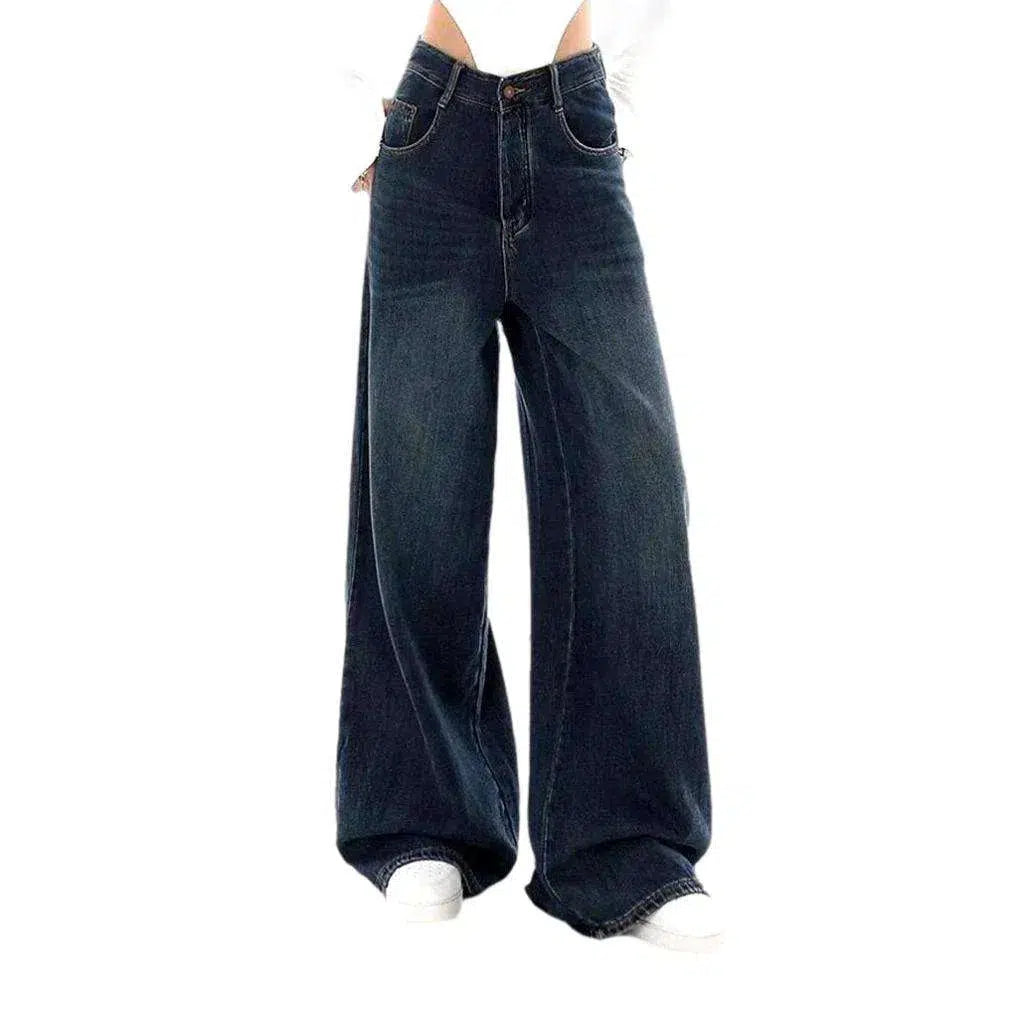 Dark wash women's sanded jeans
