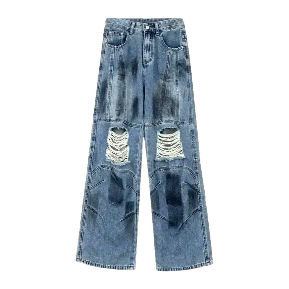 Distressed Boho Jeans for Women - Blue